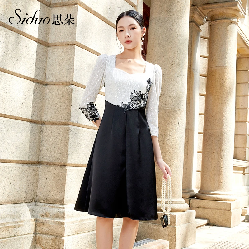 【芊彩艺】S23201礼服连衣裙敬酒服蕾丝气质轻奢时尚设计师重工法式