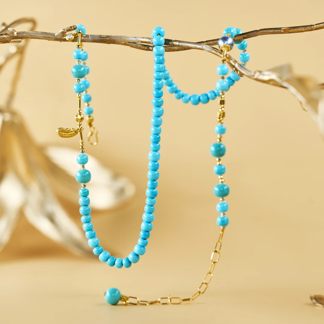 心曼尼【宠粉】18K 绿松老型羽毛款项链5.5mm（天然珠宝多样性）