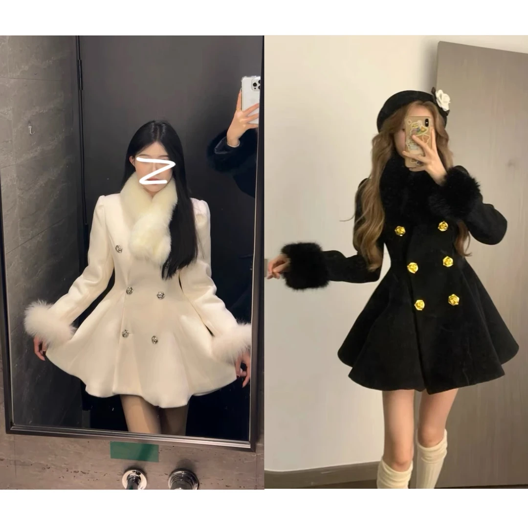 2025年【韩剧女主同款】收腰显瘦加厚千金风大衣1108带毛领毛袖