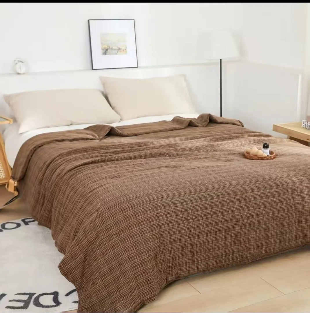 双层纱夏被【英伦格棕色】纯棉色织a类双层纱 亲肤柔软透气被
