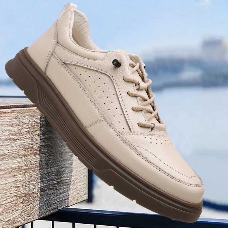 头层牛皮透气男士休闲皮鞋秋季潮流板鞋真皮时尚男鞋一脚蹬软底鞋