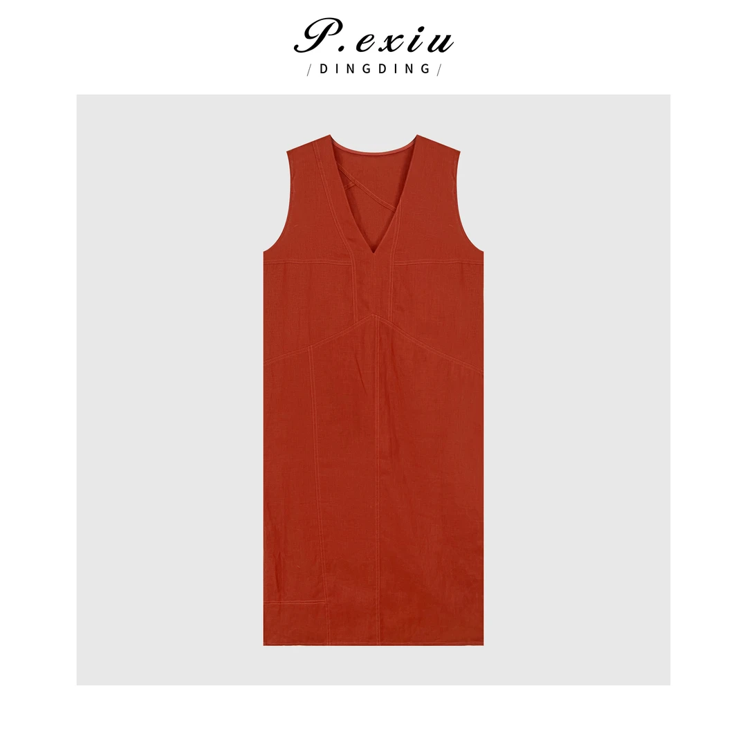 100%亚麻法式气质简约无袖连衣裙 GH056