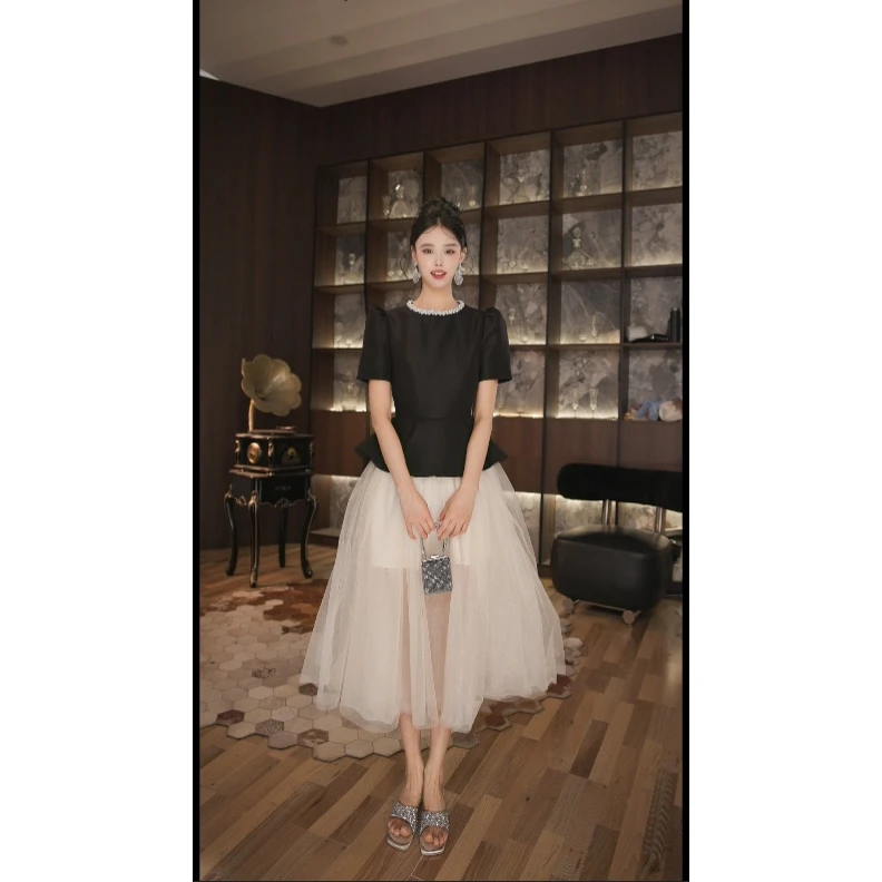 尤米定制 时尚减龄少女名媛连衣裙短袖9016