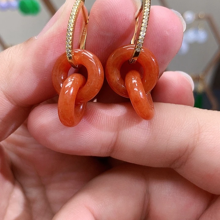 银S925镀金镶嵌翡翠耳饰天然翡翠耳饰