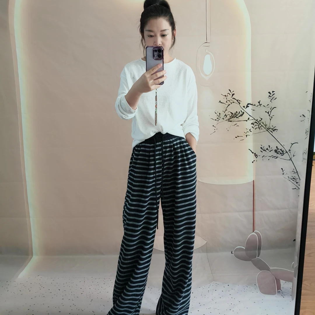 T恤宽松女薄款白色t恤长袖薄款印花百搭纯色休闲圆领6061