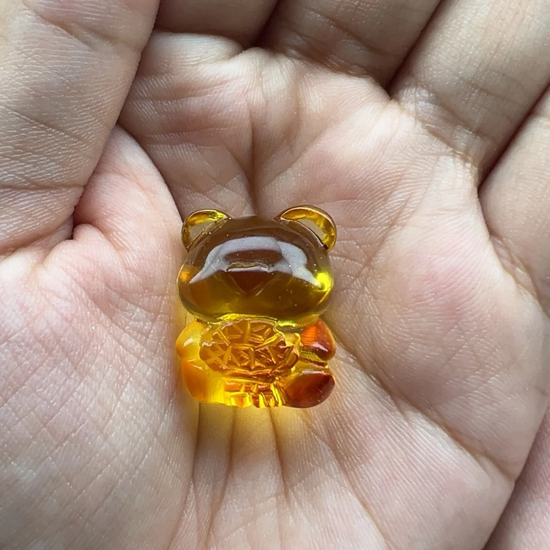 琥珀未镶嵌珠宝奇石捧玫瑰花小熊打孔不退换