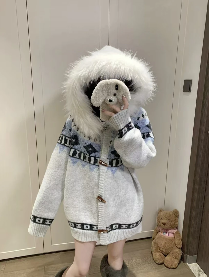 【377-470】小鱼家法式拼接针织毛衣时尚宽松休闲韩版加厚