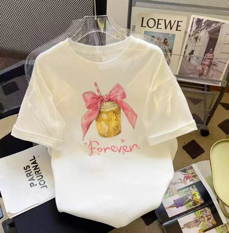 【芳芳惊喜】夏季时尚印花潮流春夏卡通圆领设计感短袖-蝴蝶结汽水