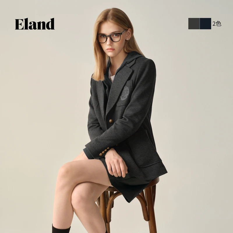 Eland衣恋西装女气质通勤两粒扣含羊毛外套EEJKF49M03