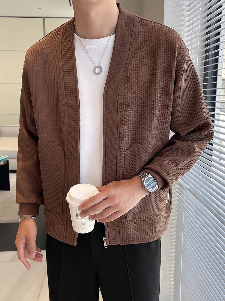 2025新款外套男春秋季潮牌设计感无领男装夹克帅气轻熟风休闲上衣