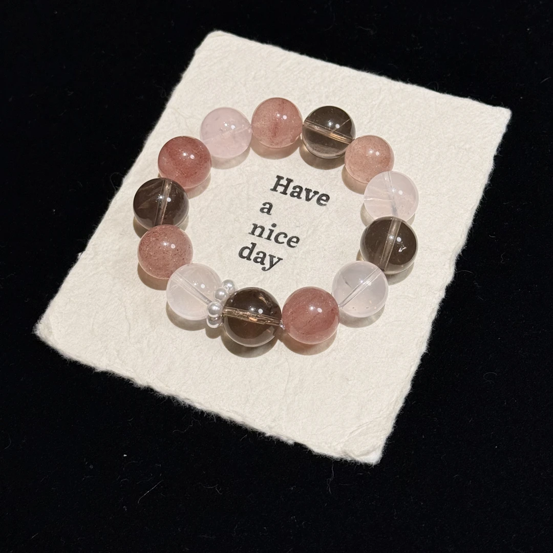 B096天然莫桑比克粉水晶·茶晶15mm设计款多样性发其一