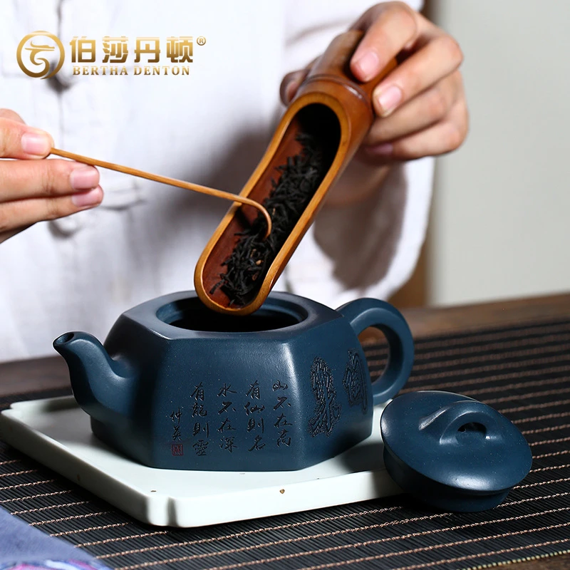 BERTHA DENTON/伯莎丹顿宜兴紫砂壶手工原矿天青泥i六方井栏茶壶