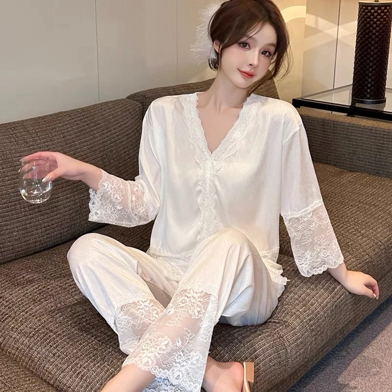 【千金】’冰雪丝两件套睡衣女春夏长袖可外出爆款时尚家居服