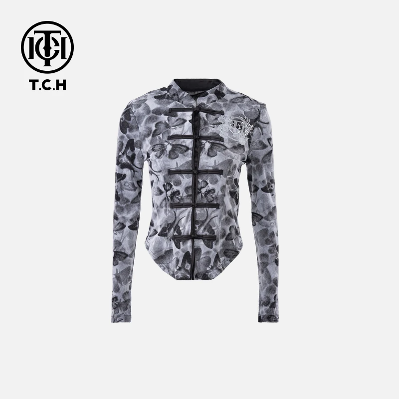 TCH轻奢盘扣重工烫钻气质百搭炸街国风外套T757M9058tch