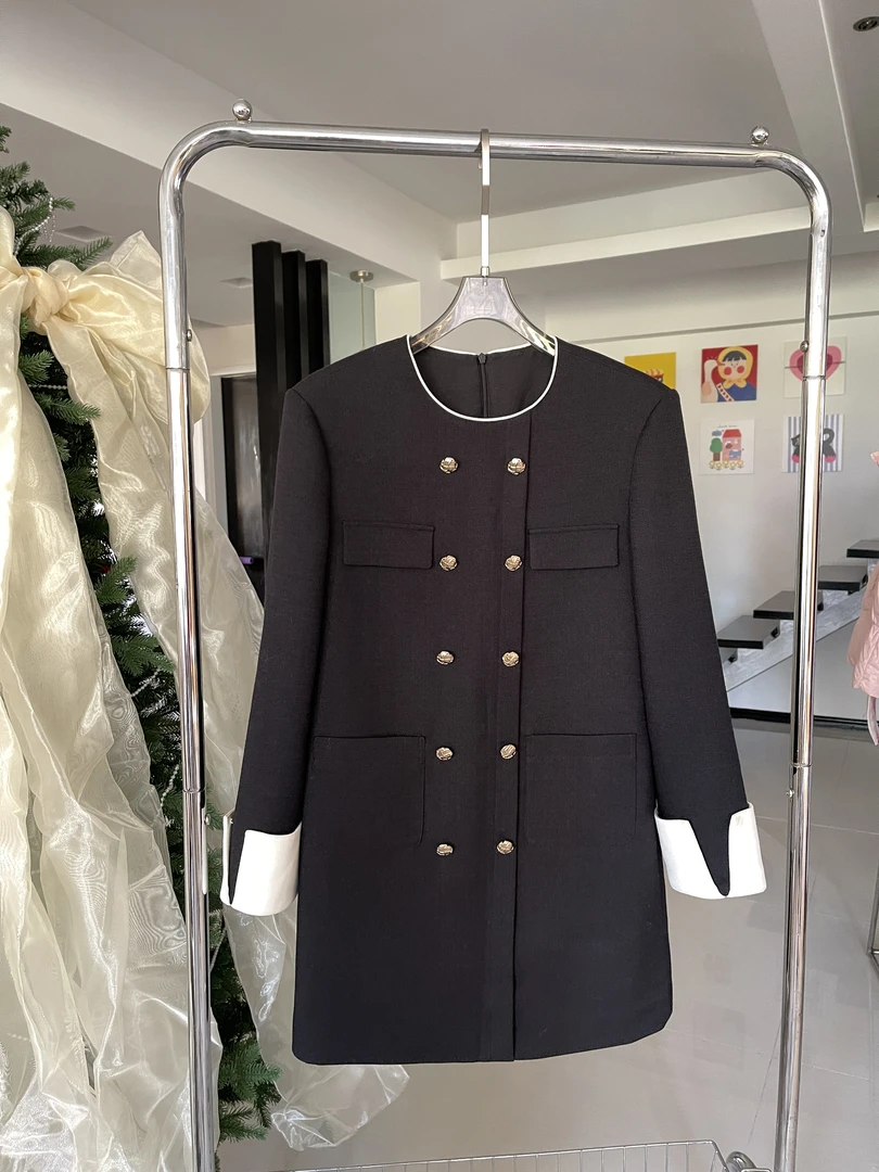 zhaoxiaopao/赵小泡袖子拼色气质小香风连衣裙