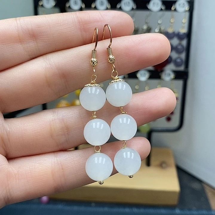 和田玉银S925镀金镶嵌耳饰10mm