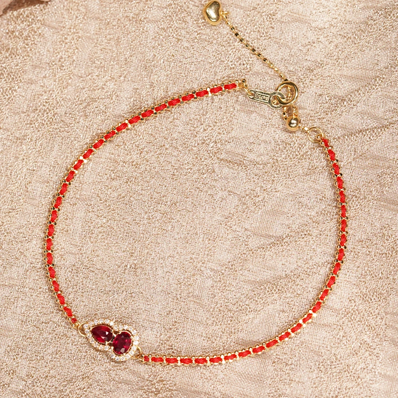 18k红宝石葫芦时尚百搭红绳手链
