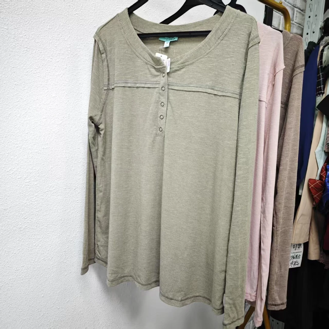 唯琳剪标 8仓A1-4-17641款  45人棉V领长袖T