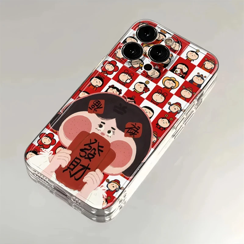 可爱发财女孩适用iphone16苹果15手机壳小米OPPO华为VIVO荣耀一加
