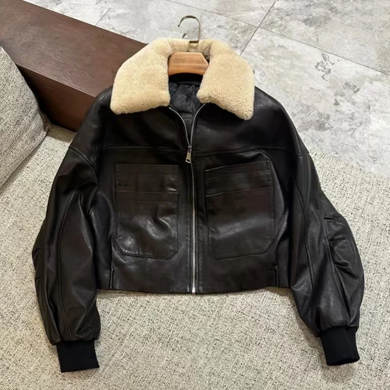 【代莹优选】6807时尚新款皮衣女短款夹克羽绒服外套