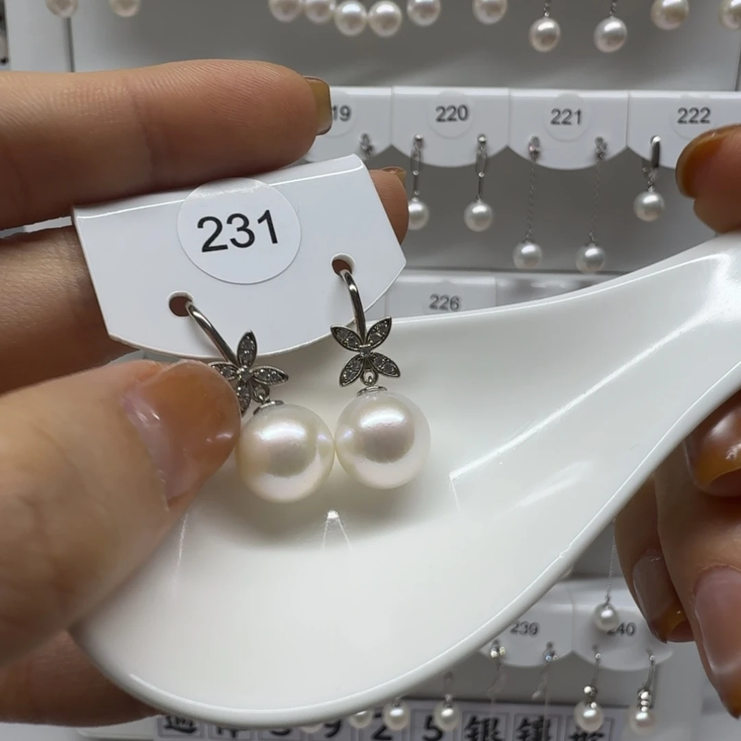 L***✿耳饰淡水珍珠银S925镶嵌珍珠