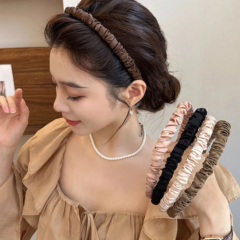 大地色系森系褶皱发箍女款细边高颅顶头箍气质洗脸头饰