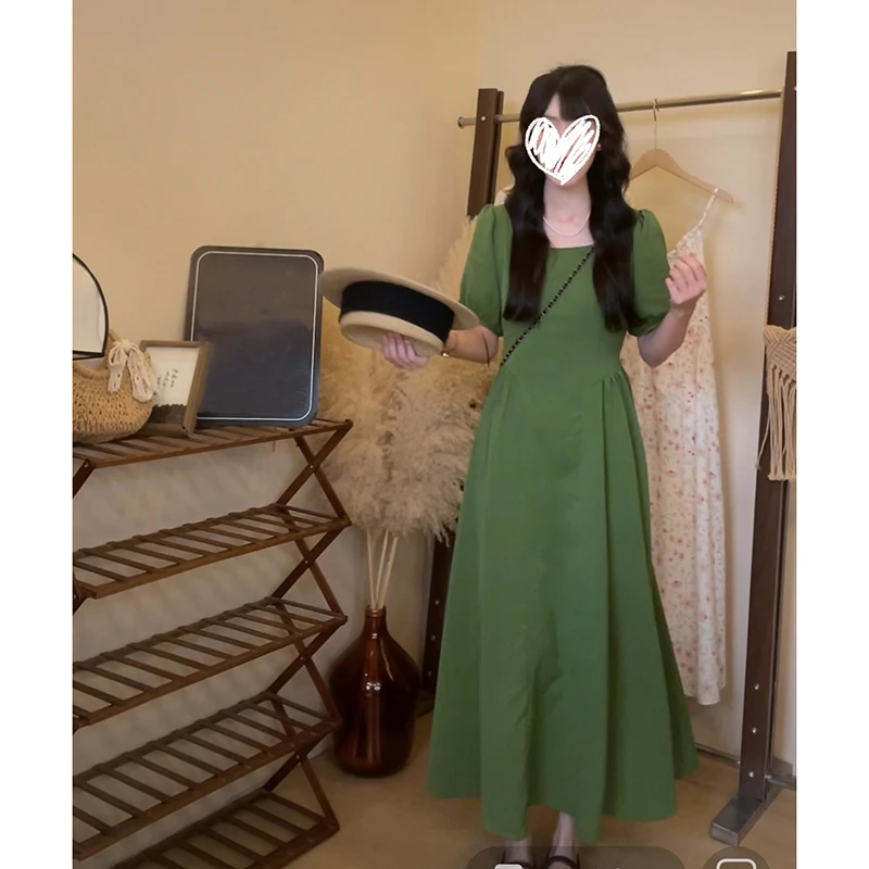 【绿光森林】法式茶歇绿色连衣裙夏季显瘦高级感气质绝美收腰长裙