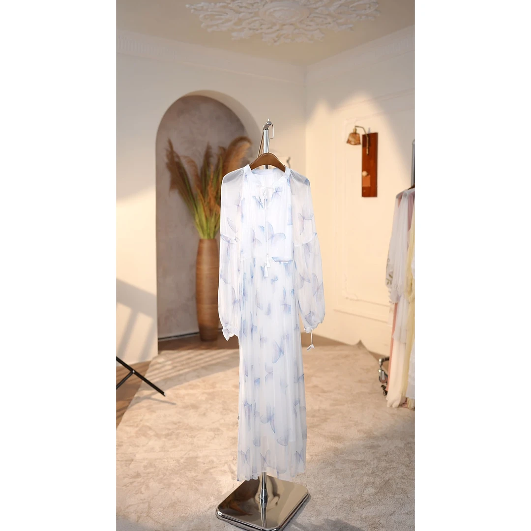 【夏蝶2024-文文】重磅100桑蚕丝连衣裙Y24C9099-3