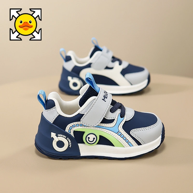小黄鸭男童鞋子2025秋冬新款小童机能鞋女宝宝皮面防滑儿童学步鞋