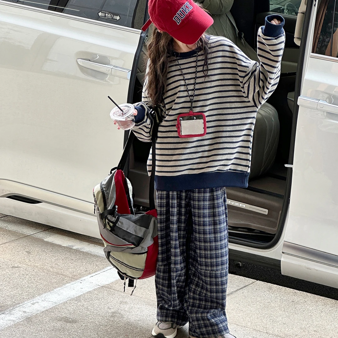 女童10-15岁中大童秋装韩版宽松条纹卫衣休闲裤套装春秋儿童衣服