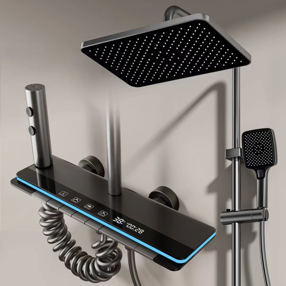 精铜花洒套装浴室增压数显淋浴器家用恒温按键沐浴器喷