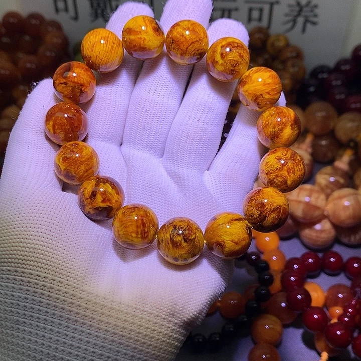 他***知松木（琥珀木）手串/手链1.6 留疤素圈