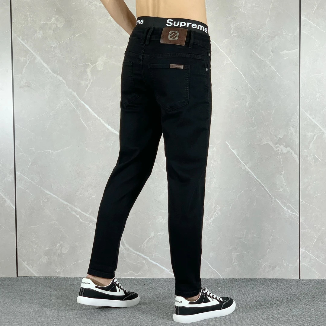 纯黑色牛仔裤男高档秋冬潮流弹力修身小脚简约帅气百搭耐磨九分裤