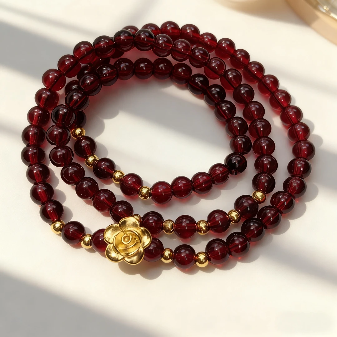石榴石三圈玫瑰款 精品手串 无礼盒 QS-6093-1