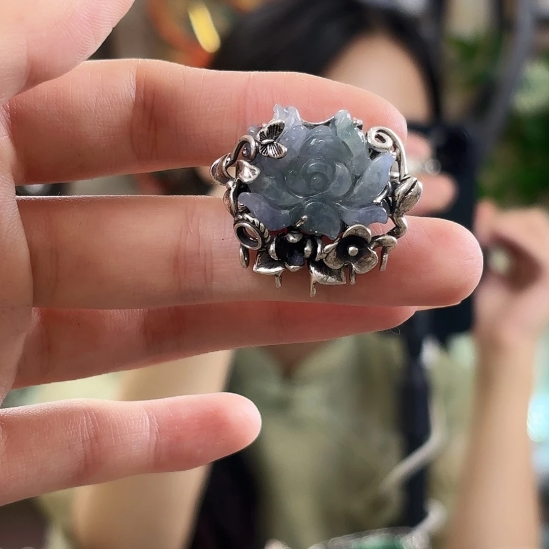 翡翠银S925镶嵌戒指翡翠