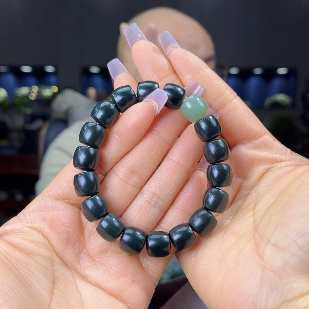 未镶嵌手串和田玉天然和田玉新疆塔什库尔干黑油青料12