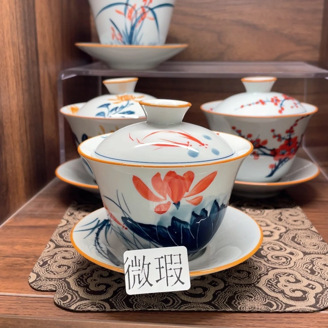 釉下手绘茶具微瑕