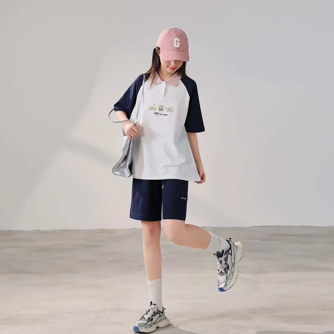 学生夏季Polo衫套装2025新款洋气青少年女孩夏装女装短袖两件套