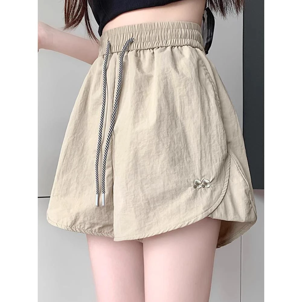 冰丝薄款速干阔腿短裤女夏季新款大码休闲瑜伽热裤工装运动裤子潮