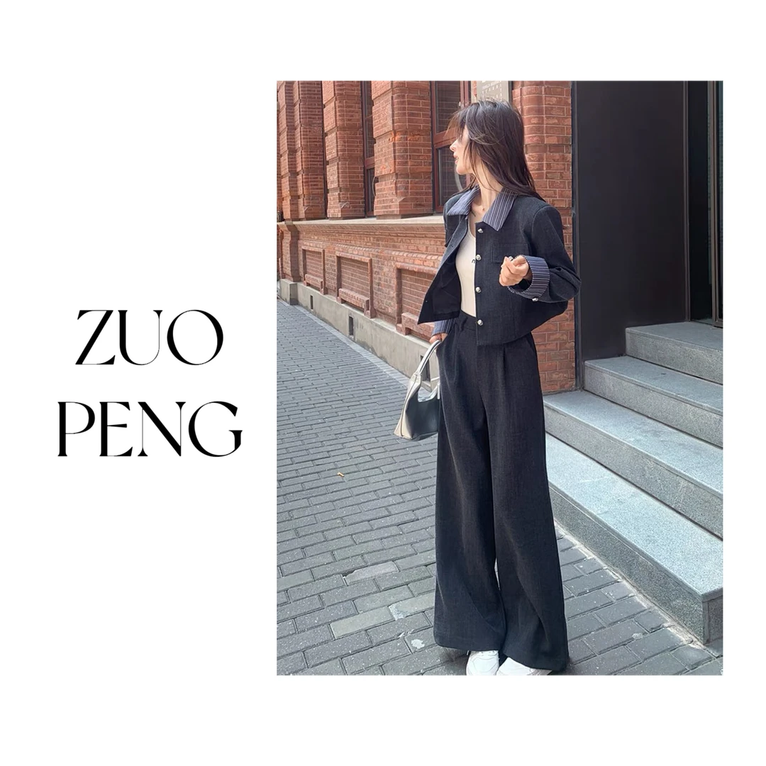 【ZUO PENG】2025春季新款韩系灰色西装套装女西服两件套