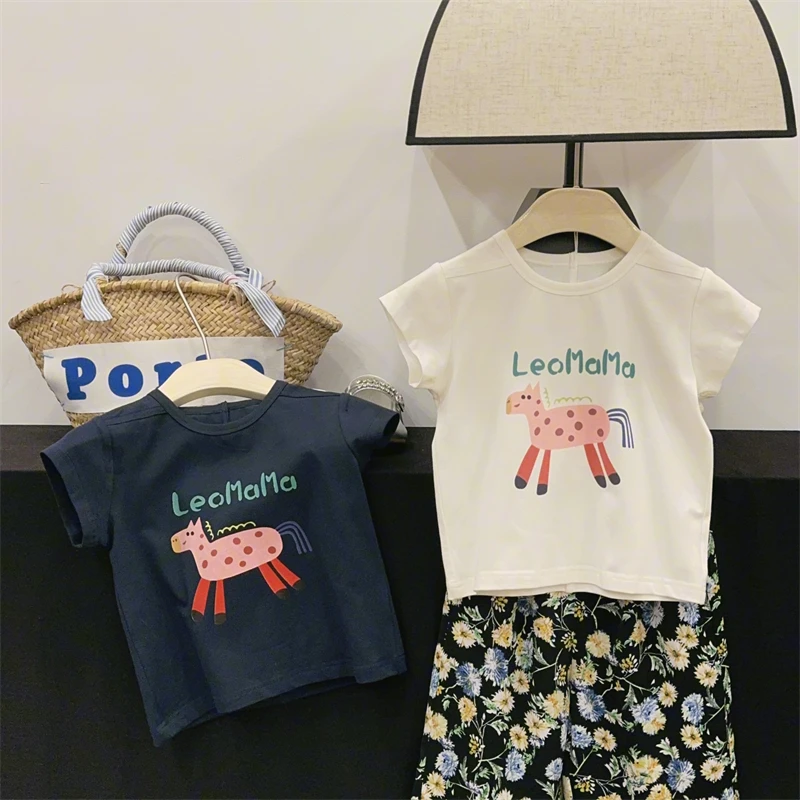 leomama【佩奇马】女童圆领T恤夏装上衣百搭儿童中大童卡通短袖