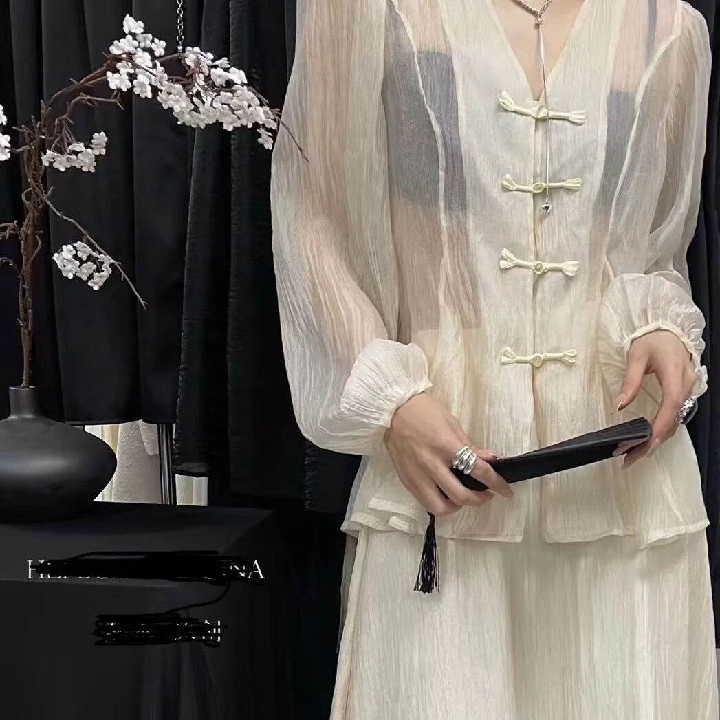新中式盘扣仙气防晒衣宫廷新款国风轻薄名族风衬衫设计感防晒衬衣