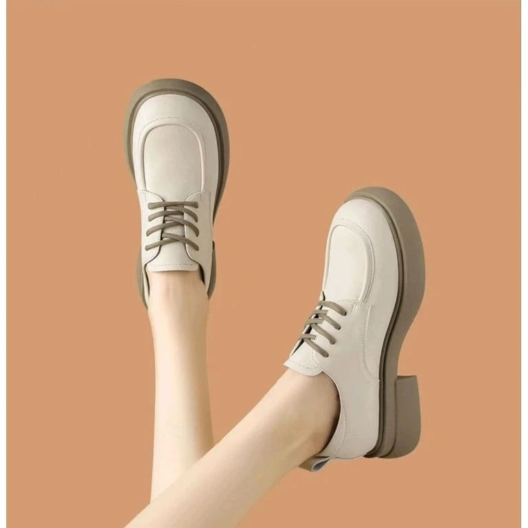 软皮法式厚底增高粗跟上班小皮鞋女2025新款春季单鞋英伦风乐福鞋