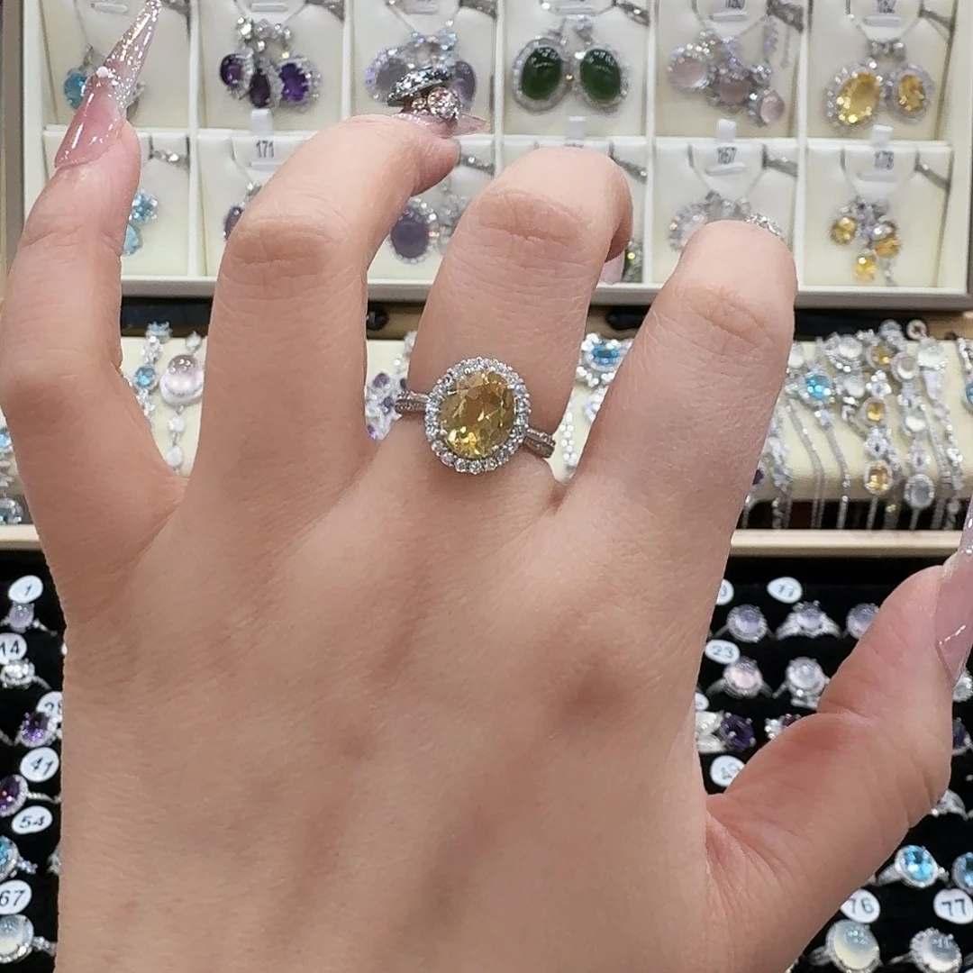 婉***雪戒指银S925镶嵌黄晶