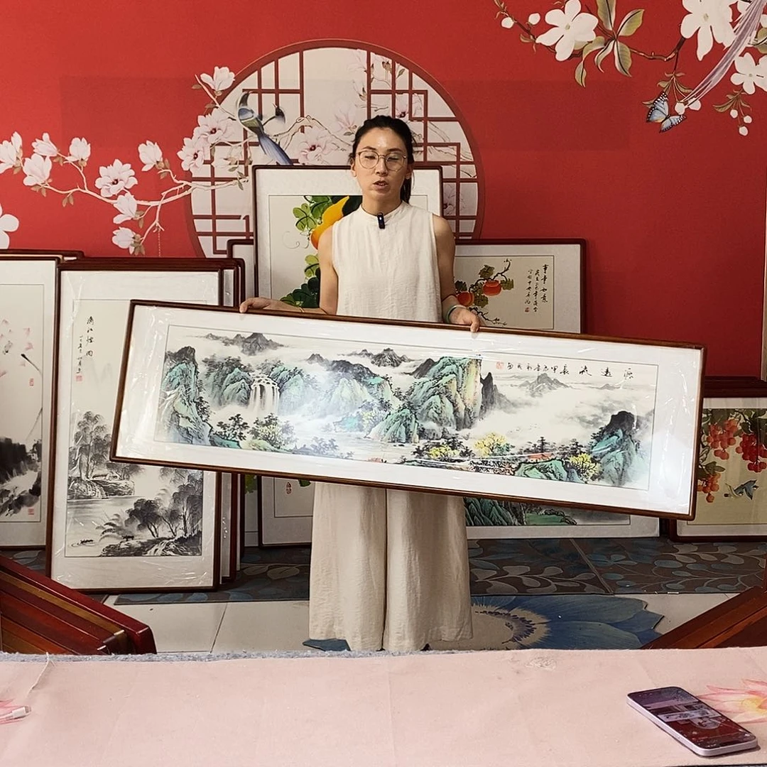 国画手写手绘国画作品47✖️162带框包邮