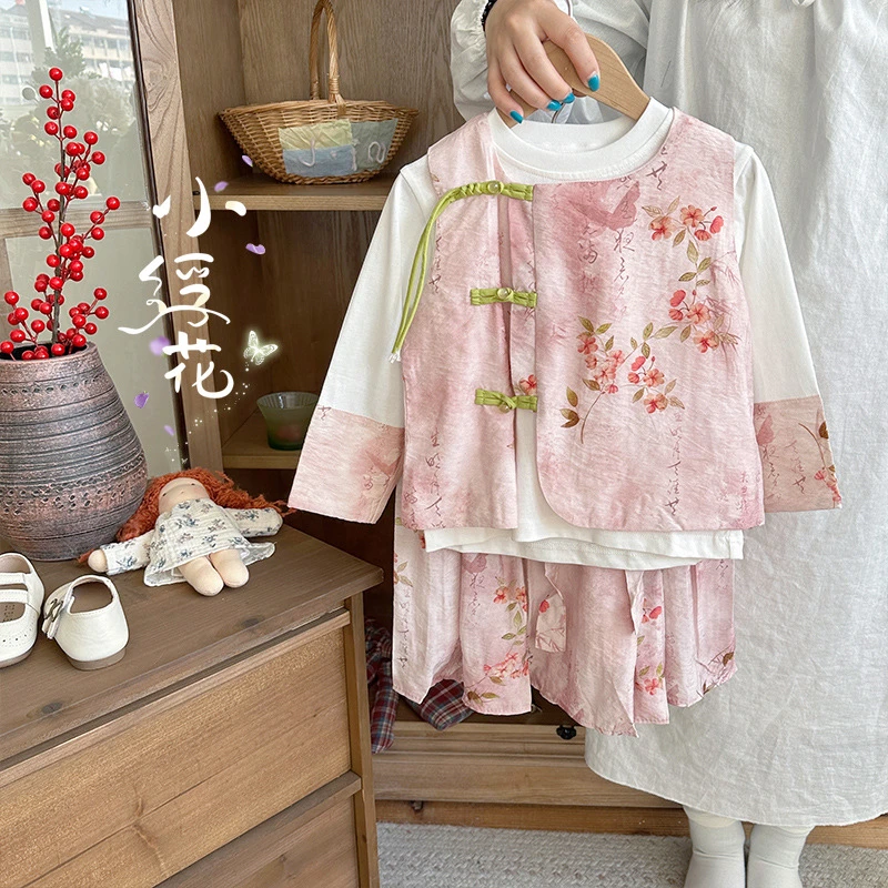 【橘子家】现货~古风款系列~桃之夭夭女童新中式马面裙HS51100