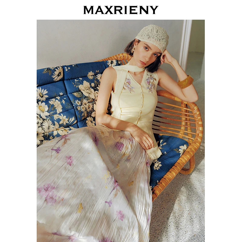 【商场同款】MAXRIENY优雅度假风手工刺绣针织马甲背心25夏款马夹