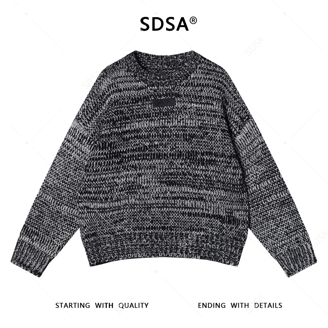 SDSA男士秋冬新款痞帅男装港风撞色圆领针织衫复古短款时尚毛衣