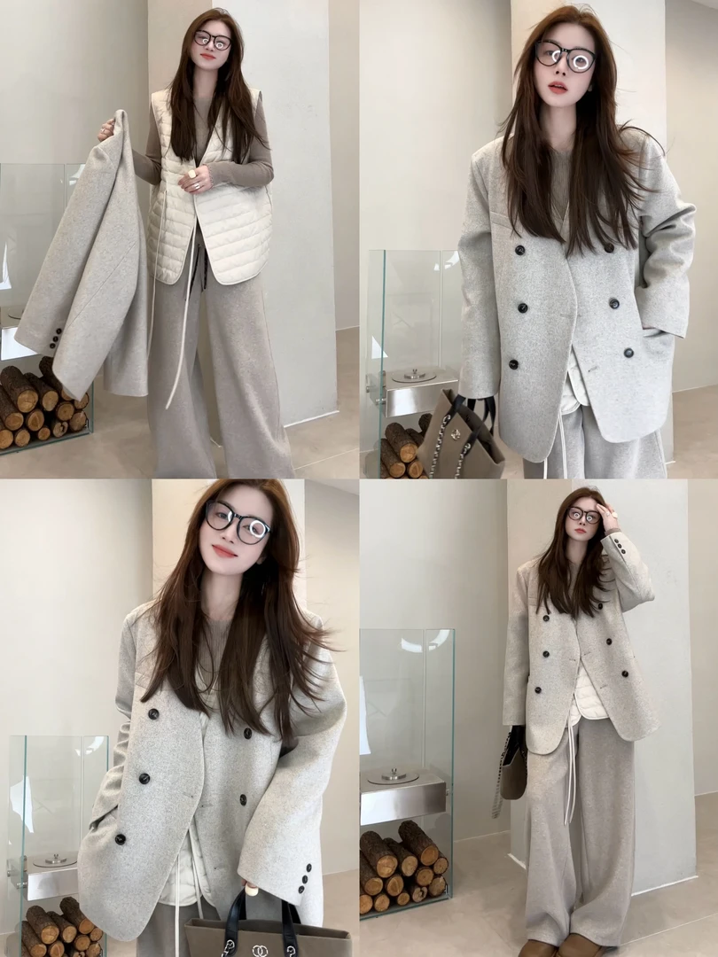 月月 秋冬羽绒套装小众设计羽绒马甲西装两穿两件套 2511C8151