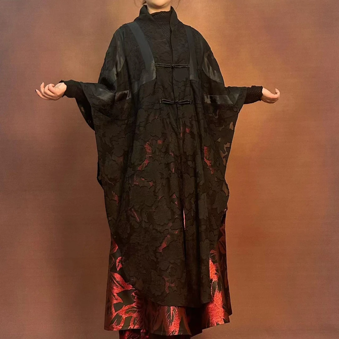 【大海轻奢】F23004新款黑色刺绣镂空盘扣设计师款时尚外披